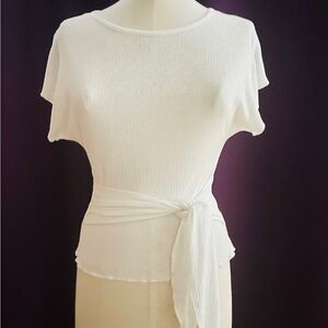 Zara Stretchy Waist Bow Tie Front or Back Top Blouse S Off White
